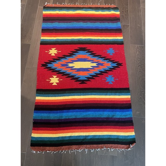 Woven Mexican Diamond Thick boho Blanket Rug Colorful Aztec 80x46" 203x116cm - Picture 7 of 16